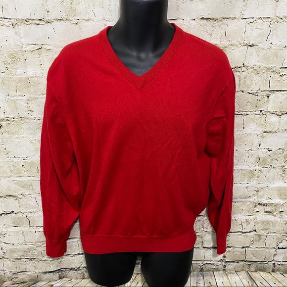 Jos A Bank Red Merino Wool V Neck Pullover Sweater - Picture 1 of 4